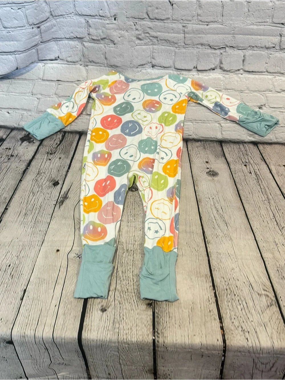Little Sleepies Emoji Smiley Pattern Bamboo Zippie Romper